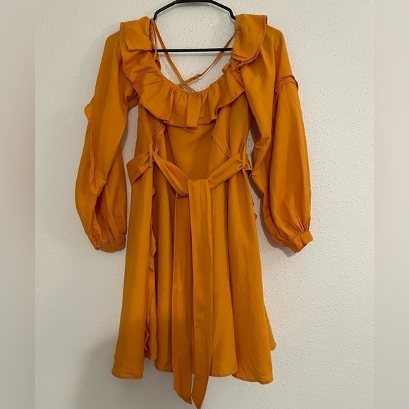 Marissa Webb Collective Yellow Cold Shoulder Ruffle Mini Dress Women's Size 0 - Picture 3 of 13